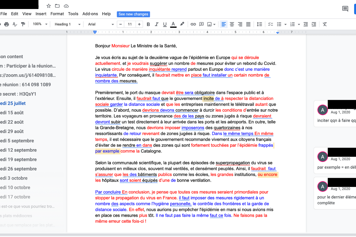 Google doc 1 Student do the French writing exercise on google document