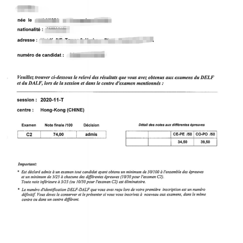 Pass C2 1 Student passed DALF C2