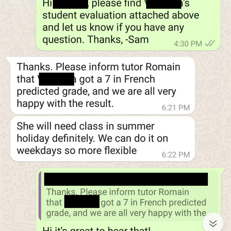 Result from Student Student got 7 in French grade