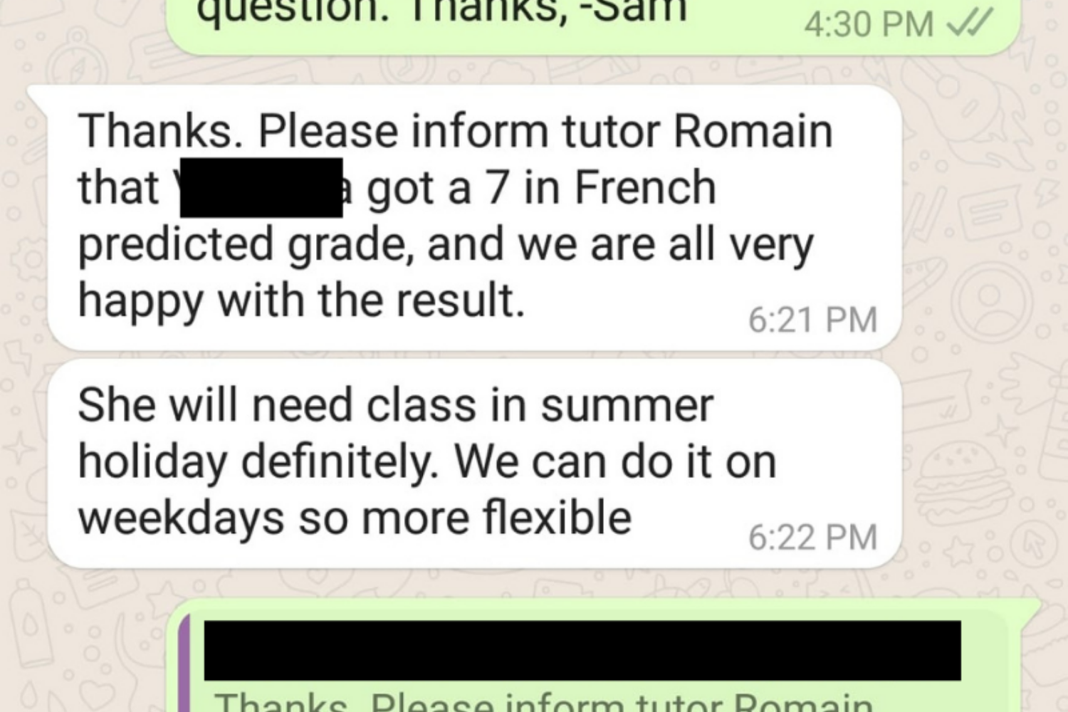 School result School result for French exam